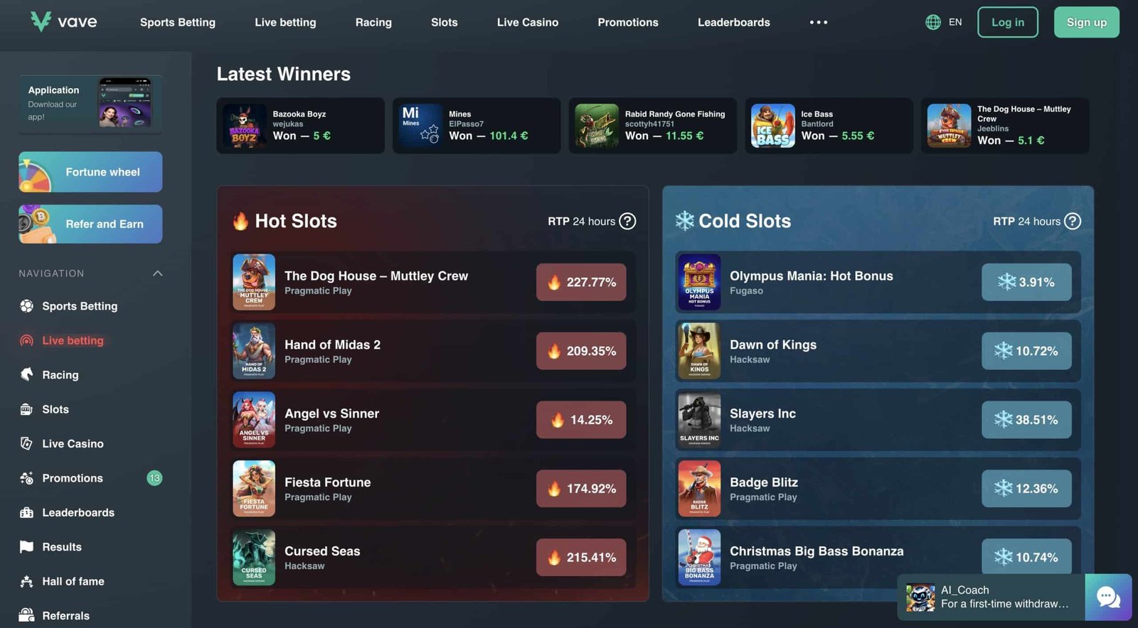 Vave USDT Casino Site